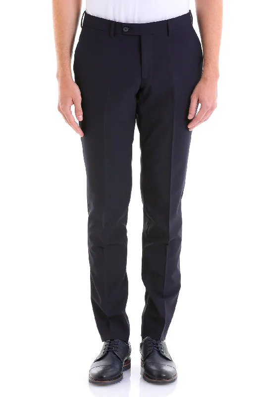 Editorial Design Dynamic Fit Side Pocket Low Waist Unpleated Wool Black Dress Pants, Navy