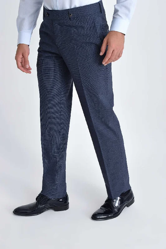 Comfortable Lounge Wear Dynamic Fit Side Pocket Low Waist Unpleated Wool Light Navy Dress Pants, Light Navy K.