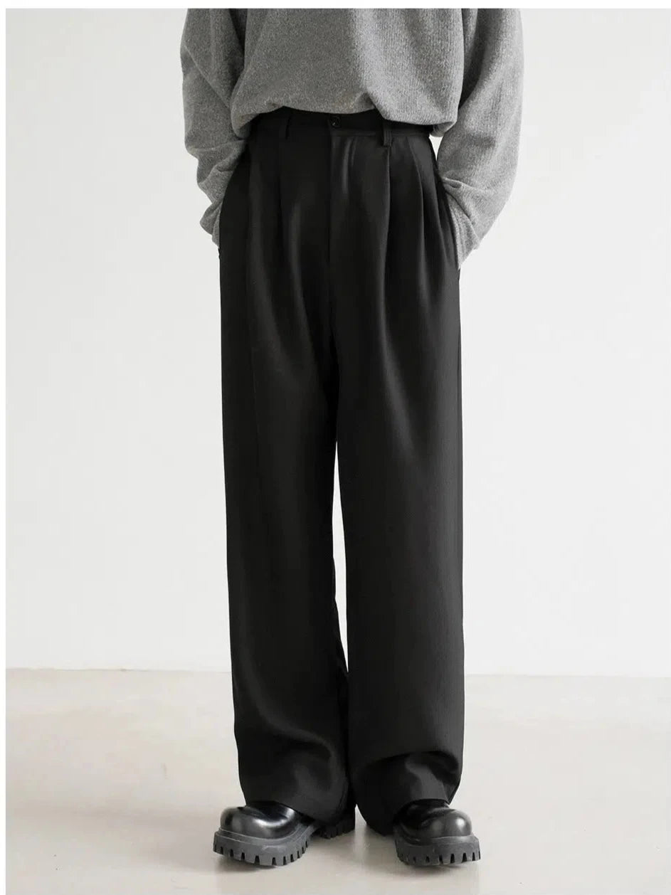 Slightly Flared Design Elastic Waistband Wide-Leg Pants