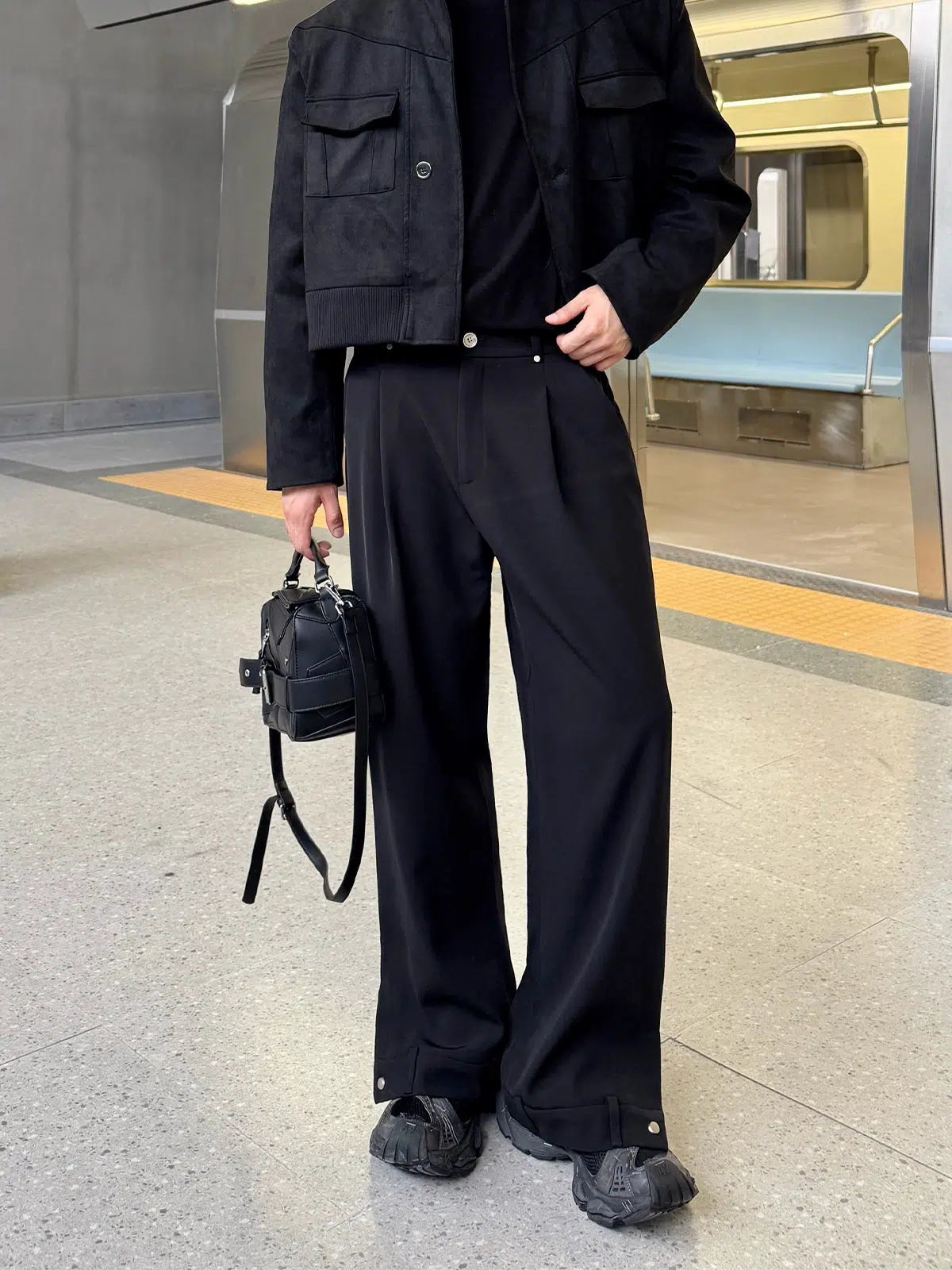 Celebrity Picks Elastic Waistband Wide-Leg Pleated Pants