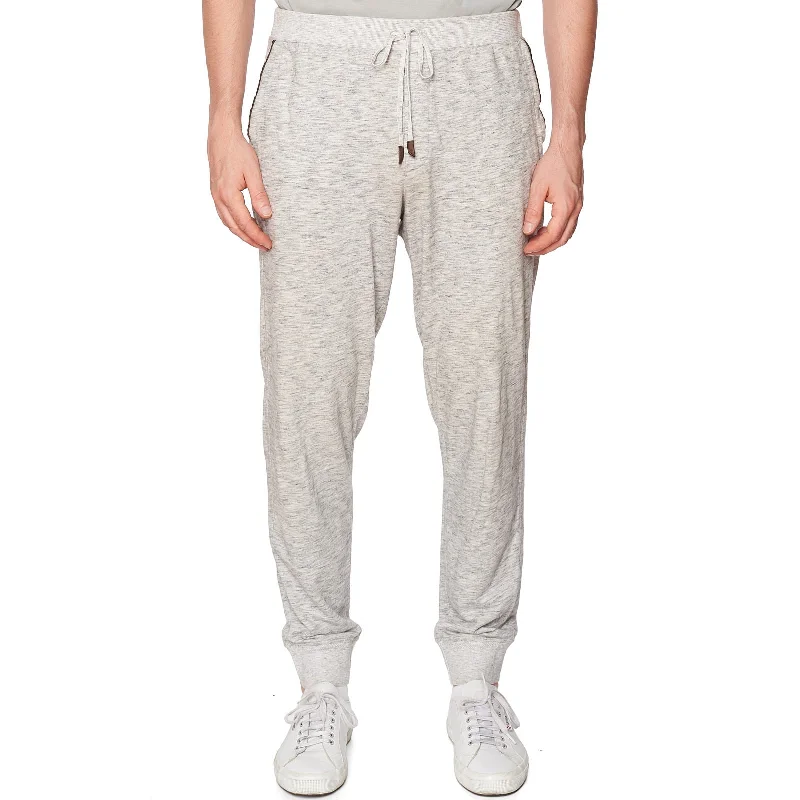 Elegant Style Ermenegildo Zegna Tapered Embroidered Mélange Loopback Cotton-Jersey Sweatpants
