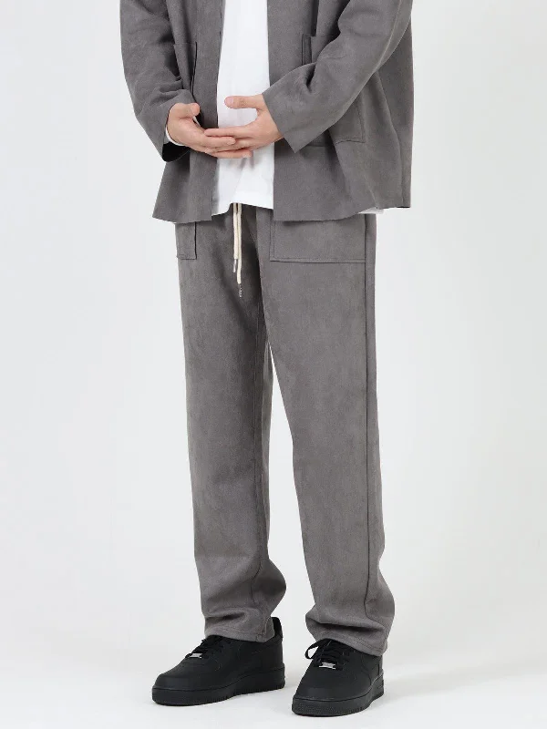 British Fashion Faux Suede Drape Casual Pants