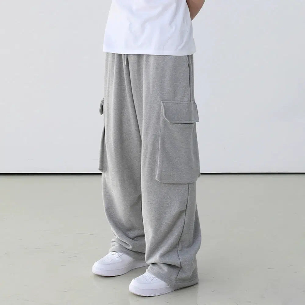 Unique Design Gray Wide-leg Cargo Sweatpants