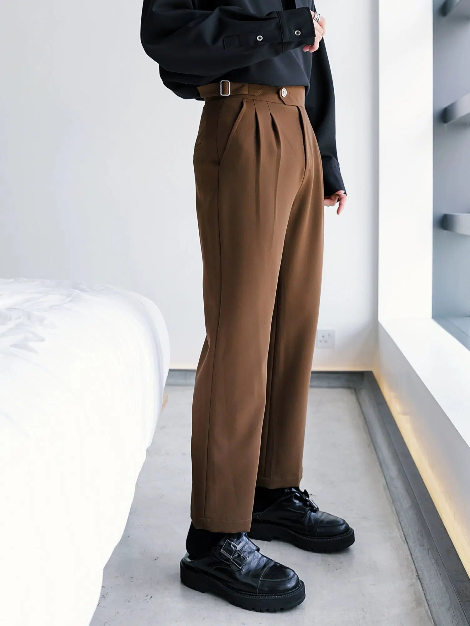 Comfortable Fitwear High-Waist Pleated Buckle Pants