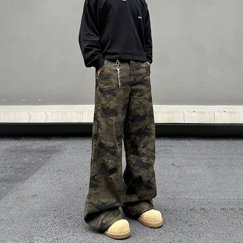 Warm And Comfortable Pockets Camo Print Flared Pants