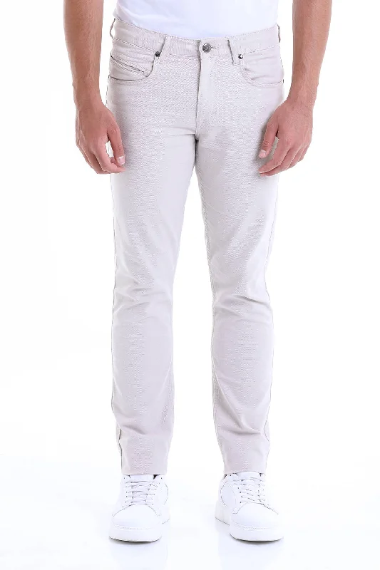 Warm Atmosphere Regular Fit 5 Pocket High Waist Cotton Beige Casual Pants