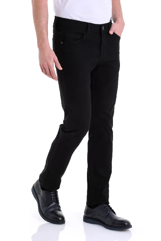High-end Sense Regular Fit 5 Pocket Low Waist Cotton Black Casual Pants