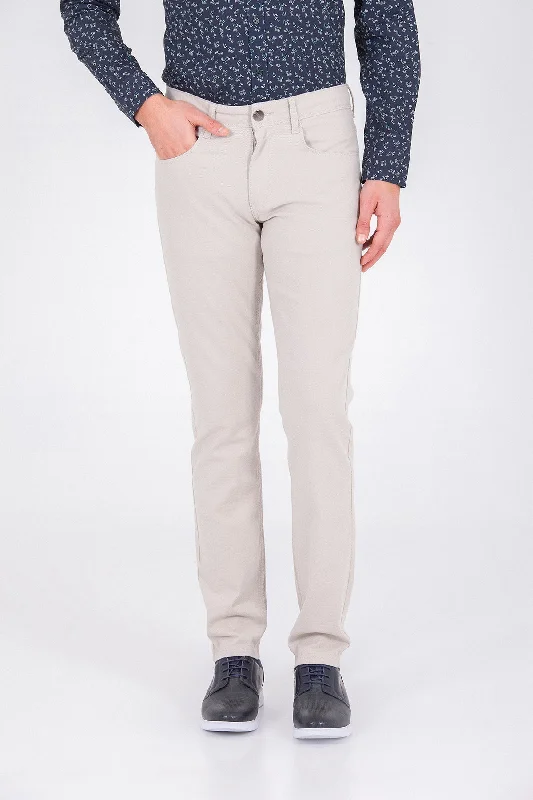 Retro Prints Regular Fit 5 Pocket Low Waist Unpleated Cotton Mink Casual Pants, Beige D.