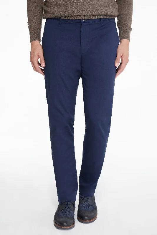 Goddess Style Regular Fit High Waist Light Navy Cotton Casual Pants