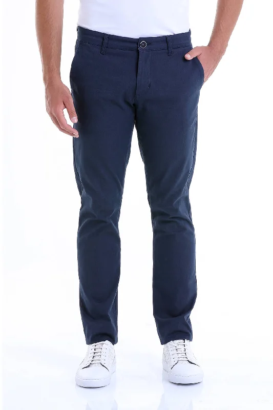Soft Fashion Regular Fit High Waist Navy Cotton Casual Pants