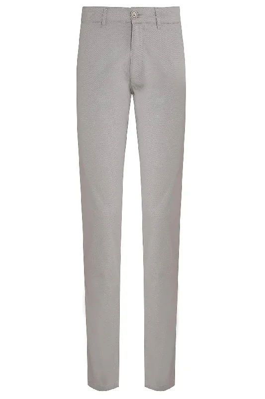 Economic Outlook Regular Fit Low Waist Light Gray Cotton Casual Pants
