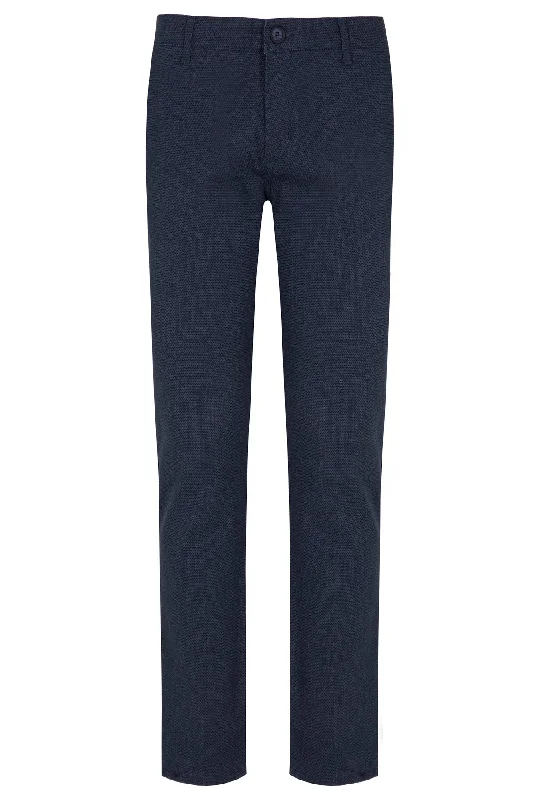 Sporty Elegance Regular Fit Low Waist Navy Cotton Casual Pants