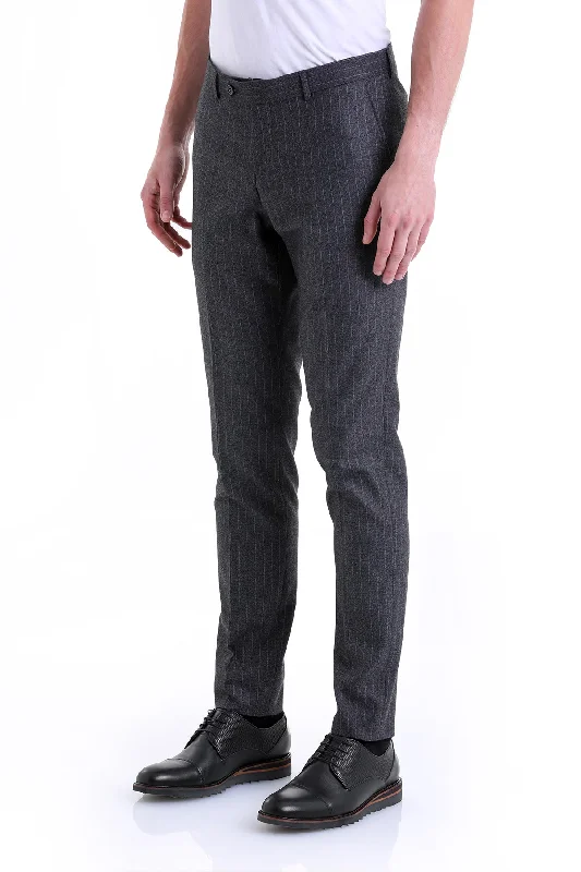 Trendy Comfort Regular Fit Pinstripe Side Pocket Low Waist Gray Dress Pants