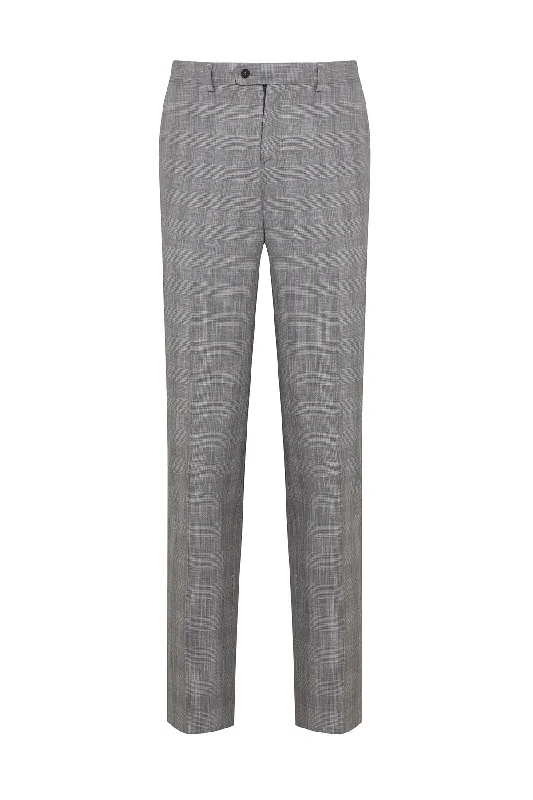 Autumn Selection Regular Fit Plaid Side Pocket Low Waist Gray Dress Pants