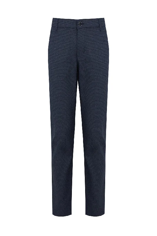 Simple Matching Regular Fit Side Pocket High Waist Navy Cotton Casual Pants