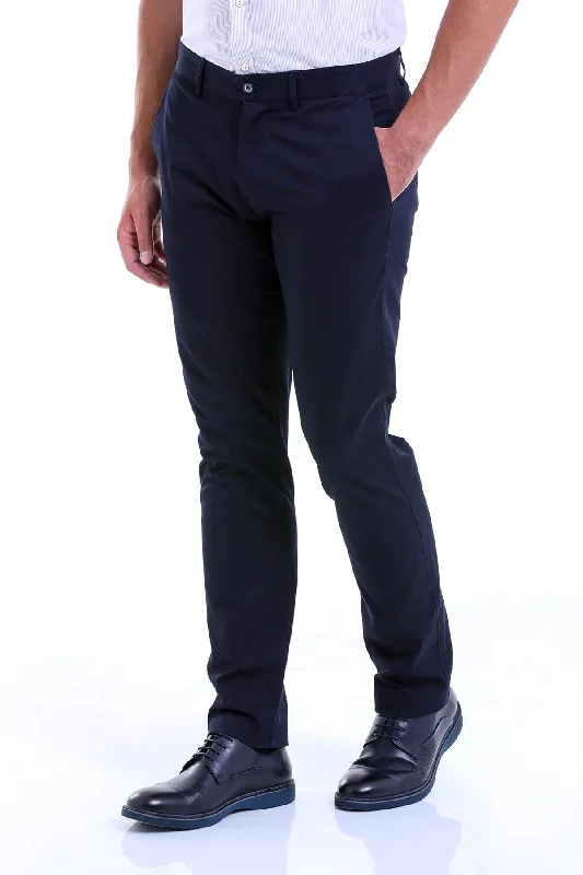 Noble Temperament Regular Fit Side Pocket High Waist Unpleated Cotton Black Casual Pants, Navy