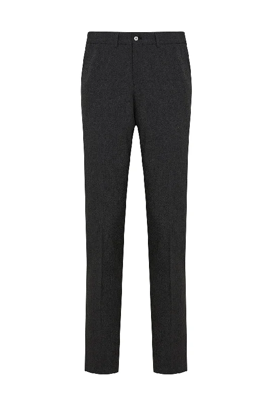 Relaxed Chic Regular Fit Side Pocket Low Waist Black Wool Dress Pants