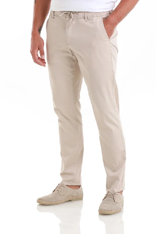 Cozy Apparel Regular Fit Side Pocket Low Waist Cotton Blend Beige Jogger
