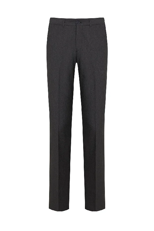 Simple Comfort Regular Fit Side Pocket Low Waist Gray Wool Dress Pants