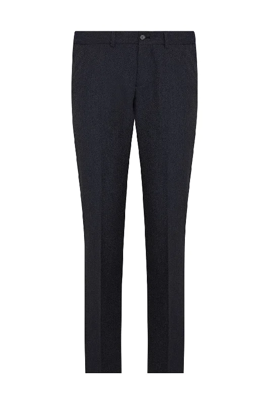 Breathable Style Regular Fit Side Pocket Low Waist Navy Wool Dress Pants