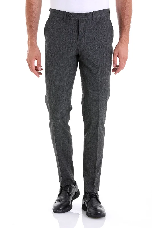 Effortless Comfort Regular Fit Side Pocket Low Waist Plaid Black Dress Pants