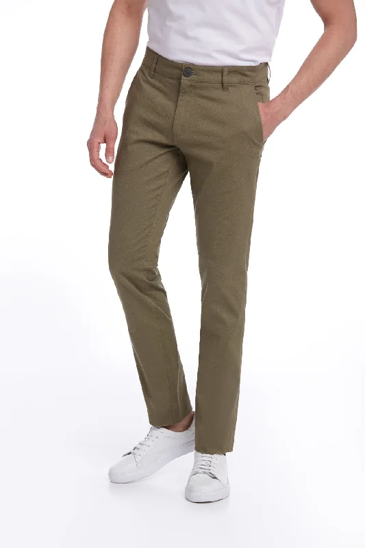 Trendy Items Regular Fit Side Pocket Low Waist Unpleated Cotton Khaki Casual Pants, Light Khaki
