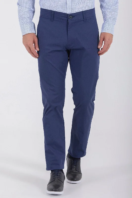 Breezy Outfits Regular Fit Side Pocket Low Waist Unpleated Cotton Mink Casual Pants, Light Navy
