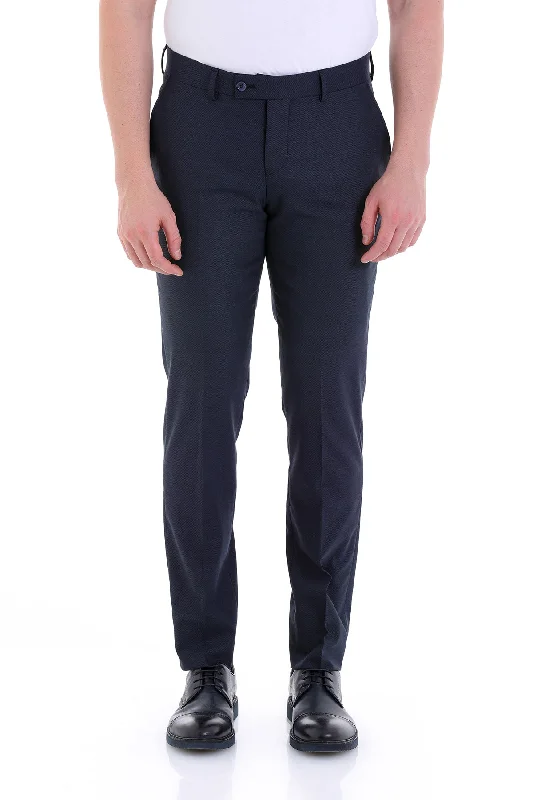 Modernism Regular Fit Side Pocket Low Waist Unpleated Wool Black Dress Pants, Navy