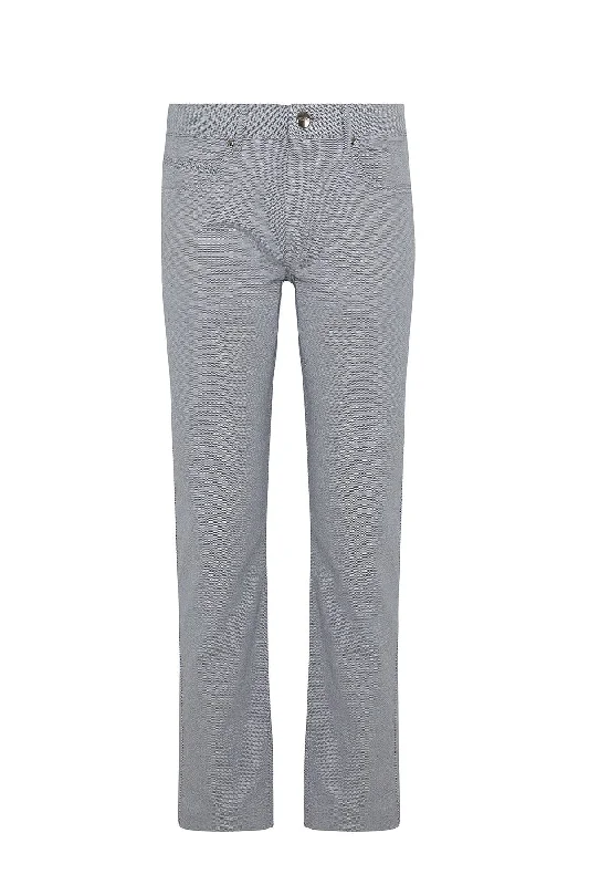 Light Comfort Regular Fit Woven Pin Check Cotton Light Navy Casual Pants