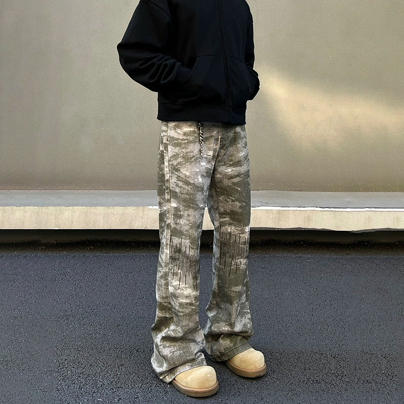 Simple Design Retro Embroidery Camouflage Pants