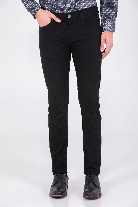 Soft Clothing Slim Fit 5 Pocket Black Cotton Casual Pants