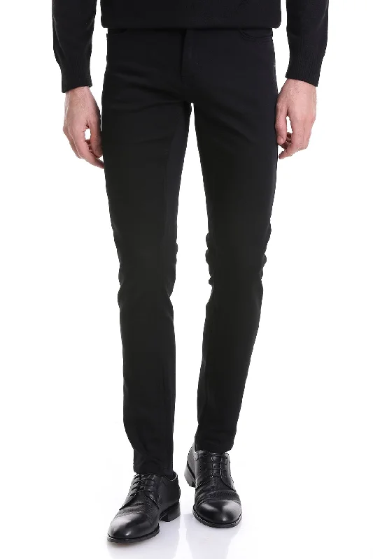 Knowledge And Elegance Slim Fit 5 Pocket Low Waist Black Cotton Blend Casual Pants