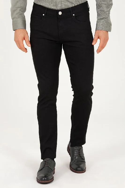 Basic Version Slim Fit 5 Pocket Low Waist Cotton Black Casual Pants