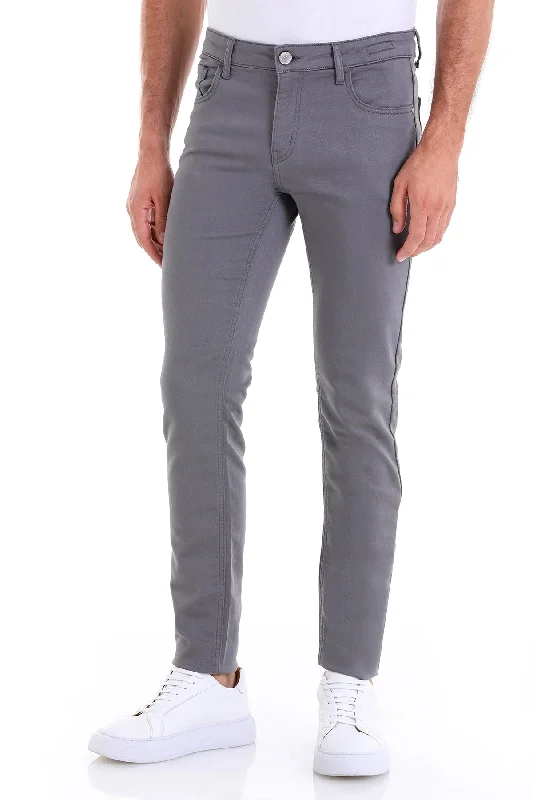 Beautiful Romance Slim Fit 5 Pocket Low Waist Unpleated Cotton Black Casual Pants, Charcoal