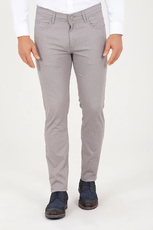 Stylish Ease Slim Fit 5 Pocket Low Waist Unpleated Cotton Black Casual Pants, Gray