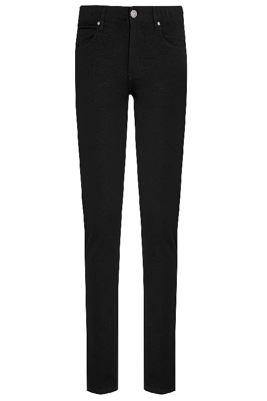 Smart Comfort Slim Fit 5 Pocket Low Waist Unpleated Cotton Brown Casual Pants, Black