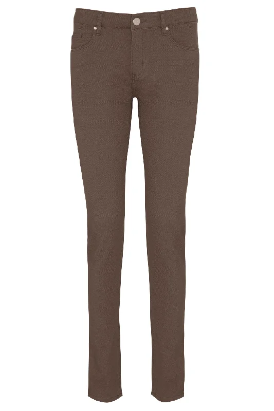Versatile Wear Slim Fit 5 Pocket Low Waist Unpleated Cotton Brown Casual Pants, Mink