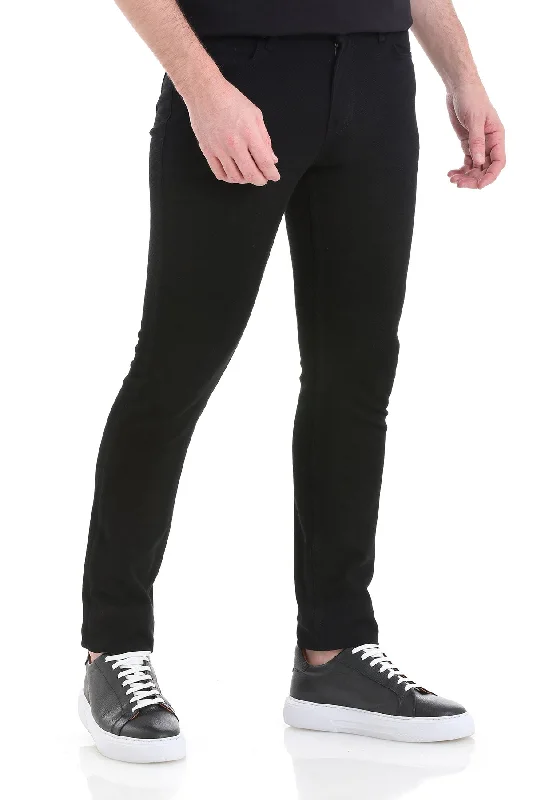 Summer Selection Slim Fit 5 Pocket Low Waist /  Unpleated Cotton Casual Pants, Black D.