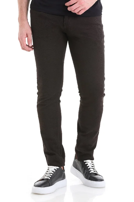 Exquisite Details Slim Fit 5 Pocket Low Waist /  Unpleated Cotton Casual Pants, Brown D.