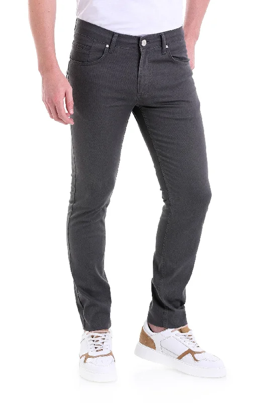 Windbreaker fashion Slim Fit 5 Pocket Low Waist Unpleated Cotton Gray Casual Pants, Gray D.