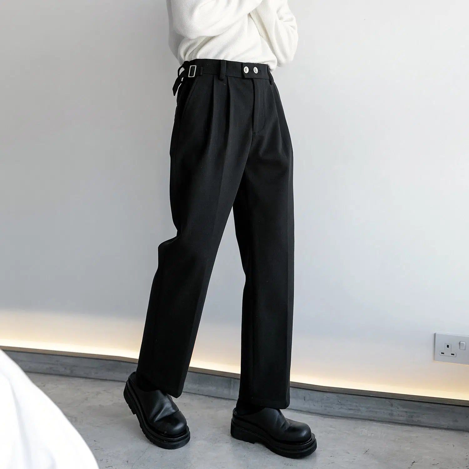 Youthful Slim Fit Adjustable Waist Woolen Pants