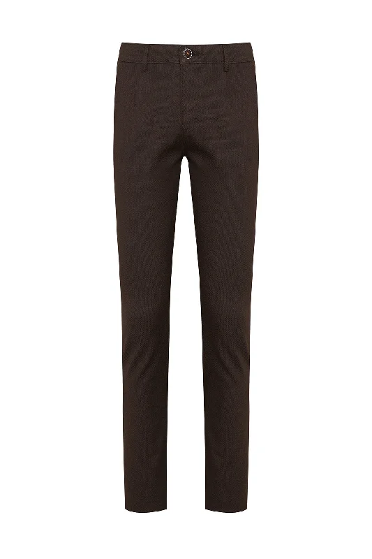 Must-have For Fashion Slim Fit Brown Side Pocket Low Waist Cotton Casual Pants