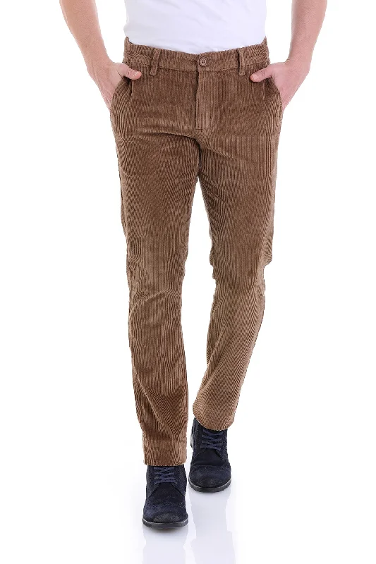 Lounge Chic Slim Fit Brown Side Pocket Low Waist Cotton Dress Pants