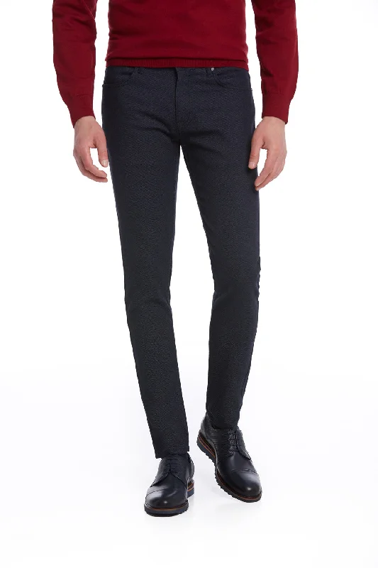 Modern Tailoring Slim Fit Cotton Navy Casual Pants