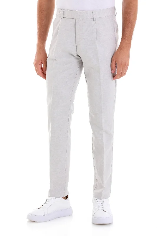 Noble And Elegant Slim Fit Gray High Waist Single Pleated Linen Dress Pants