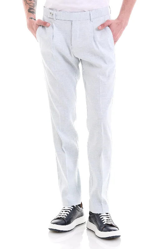 High-end Fashion Slim Fit Ice Blue High Waist Linen Dress Pants