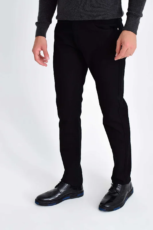Weekend Comfort Wear Slim Fit Low Waist Black Cotton Casual Pants