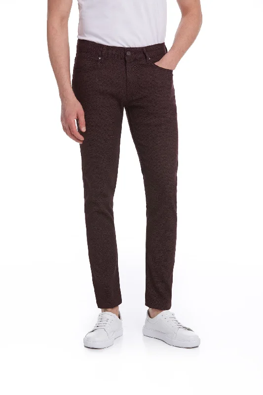 High-quality Styles Slim Fit Low Waist Burgundy Cotton Casual Pants