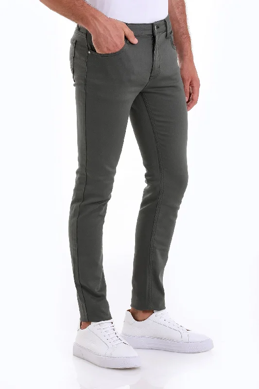 Nightclub Style Slim Fit Low Waist Khaki Forest Night Cotton Casual Pants