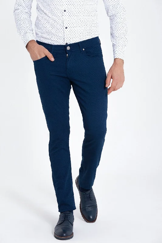 Cozy Layers Slim Fit Low Waist Light Navy Cotton Casual Pants